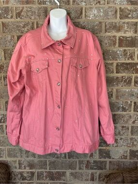 Quacker Factory Pink Bling Denim Jacket Size 1X Plus
